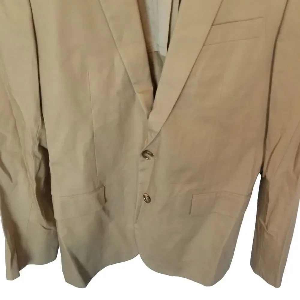 J. Crew Mens Thompson Blazer Size 40 L Tan Cotton Suit Jacket Wedding Guest